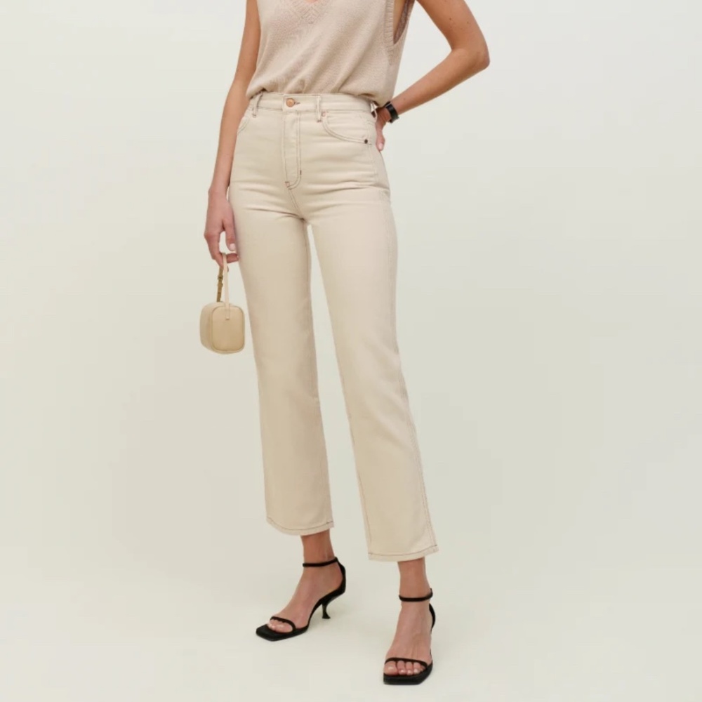 Reformation Straight Leg Jeans in Light Beige